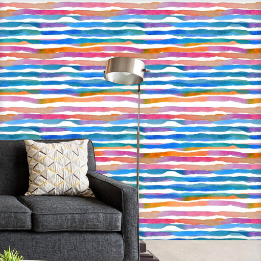 Watercolor Rainbow Stripes Wallpaper Roll