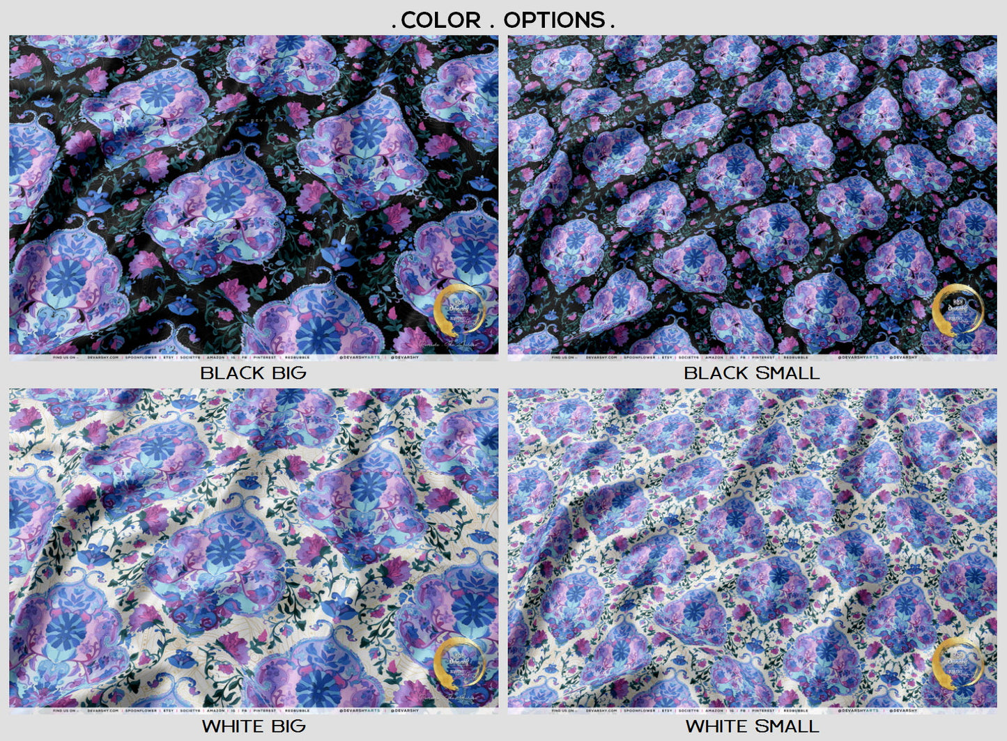 Blue Paisleys Upholstery Fabric 3meters 4 Designs & 12 Fabric Options Floral Furnishing Fabrics By the Yard | D20109