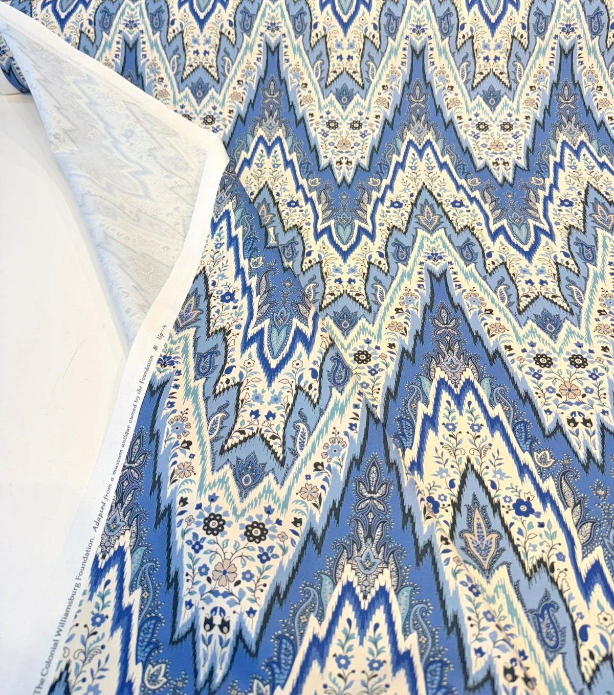 Williamsburg Bray Flamestitch Indigo Blue Drapery Upholstery Waverly Fabric By the Yard