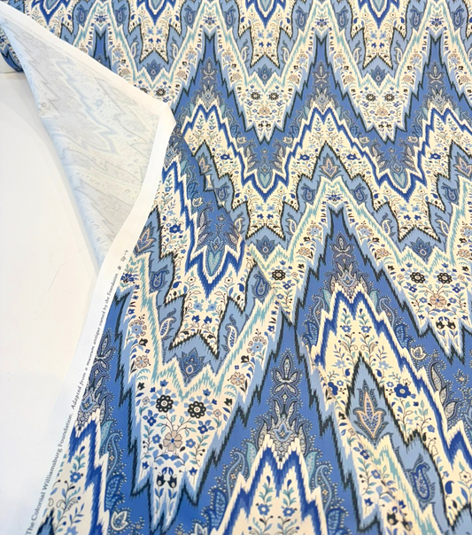 Williamsburg Bray Flamestitch Indigo Blue Drapery Upholstery Waverly Fabric By the Yard