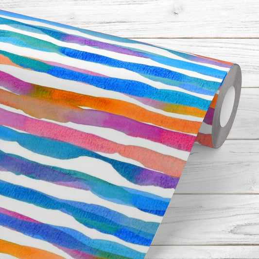 Watercolor Rainbow Stripes Wallpaper Roll